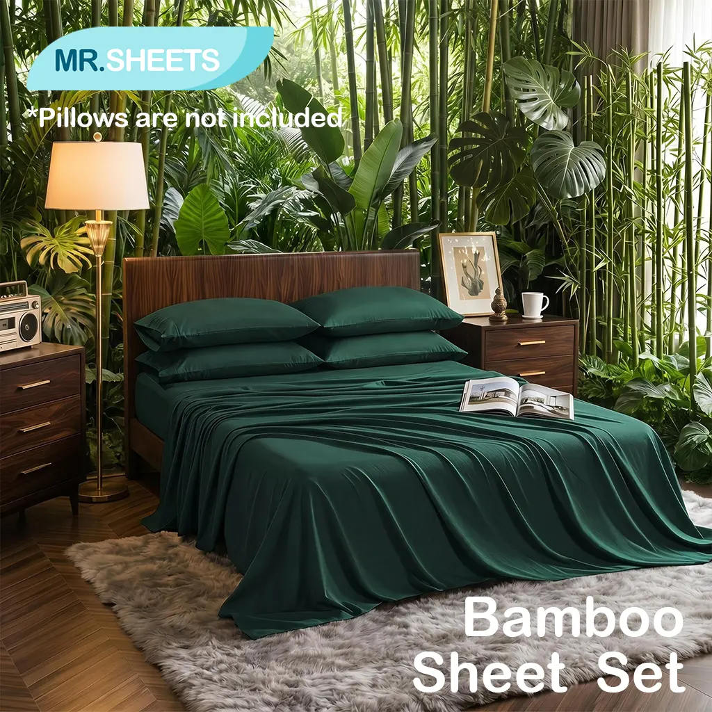 NTBAY Cooling Bamboo Sheet Set, Soft, Breathable & Temperature-Regulating Bedding for All-Season Comfort, Soft Breathable Bedding Set, Stay Cool All Night, Silky Smooth Hotel Quality Sheets for Hot Sleepers, Up to 15 inches Deep fitted Sheet