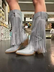 Powder Blue Fringe Western Boots