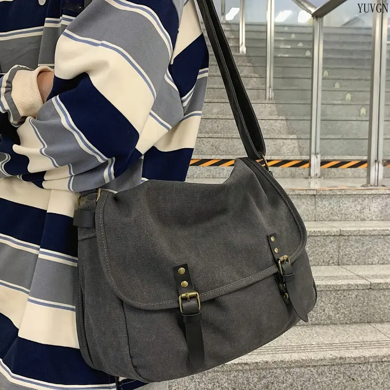 High-Capacity Vintage Canvas Messenger Bag - Unisex Vest Shoulder Bag for School Students, Casual Retro Crossbody for Commuting summerwins, Business