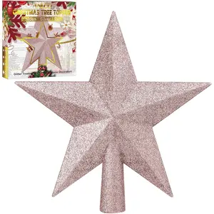 Rose  Glitter Mini Christmas Tree Topper Shatter-Proof 4 Inch Small Christmas Tree Decoration Treetop for Holiday Ornament or  Decor