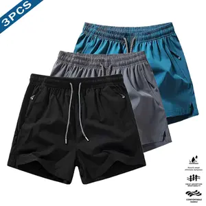 Men's Summer 3-Pack Minimalist Solid Color Fashion Versatile Shorts, Elastic Waist, Lightweight, Breathable, Sweat-Wicking, Suitable for Outdoor Sports and Everyday Casual Wear