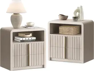 ModernMate Night Stand Set of 2, 23.6" Fluted Nightstand with 2 Drawers, Curve Profile Bedside Table with Solid Metal Handle, Thicken End Side Table for Bedroom, Living Room, Home Office, White Alder