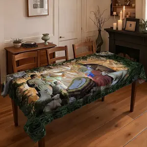 1 piece of 2D flat printed tablecloth  Nativity Scene Printed Tablecloth Christmas Religious Themed Table Cover for Holiday Party Dining Table Decor