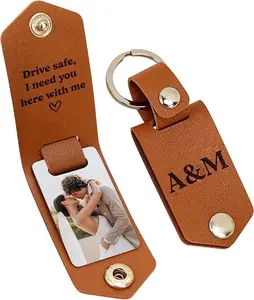Personalized Photo/Text Leather Keychains for men women, Custom Picture Key Chains Memorial Gifts for Family Lover, Custom Wedding