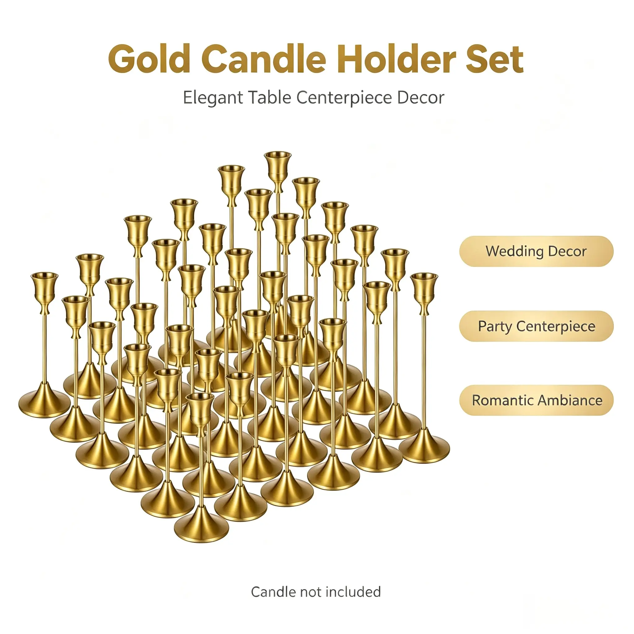 36Pcs European Brass-Gold Metal Votive Candle Holders, Art Deco Tealight Holders, Table Centerpieces for Valentine's Day, Christmas, Fall, Halloween, Ceremony, Home Decor, Candles Not Included