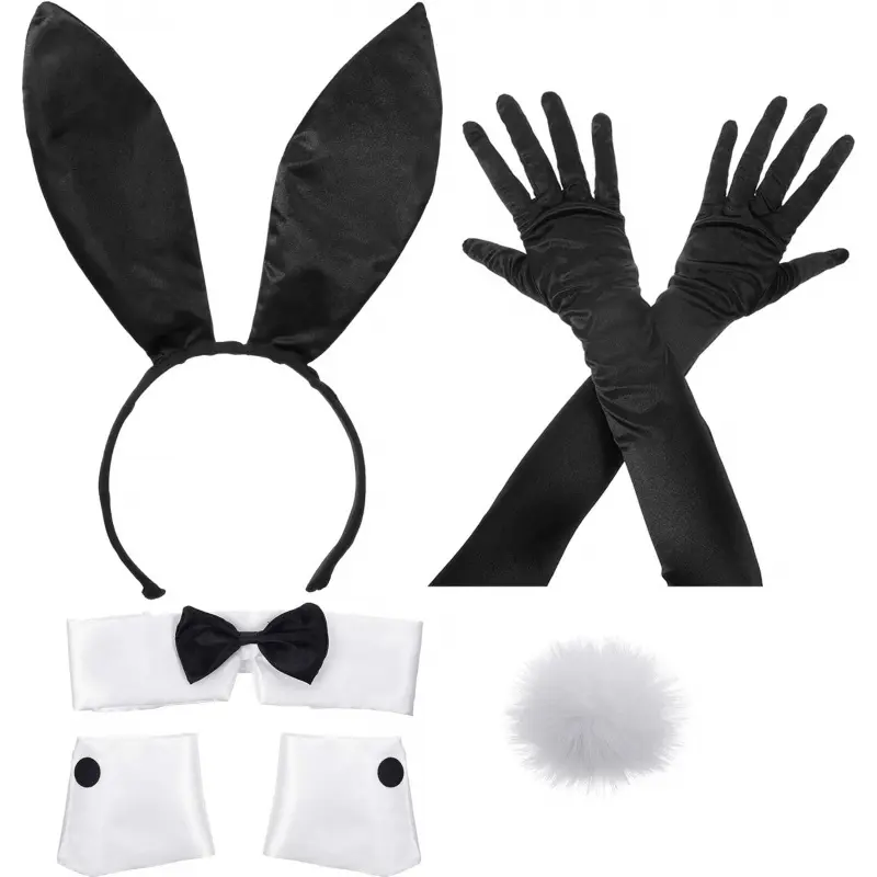 Adult Size Solid Bunny Animal Fursuit Accessories Set - Round Headband, Wrist Cuffs, Tail, Masks, Prop for Holiday Easter Party (Home & Festive Party Supplies)