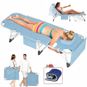 MOPHOTO Sun Tanning Chair, Beach Chair 5-Position Lounge Chair Adjustable Heavy Duty Patio Folding Chaise for Outdoor Poolside Lawn Camping with Mattress