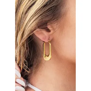 18K STAINLESS STEEL MINI RECTANGLE HOOP EARRING