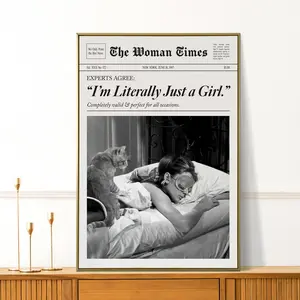 I'm Just A Girl Wall Art - New Yorker Wall Art - Girly Decor - Preppy Apartment Decor - Feminist Print - Girly Wall Art - Newspaper Print