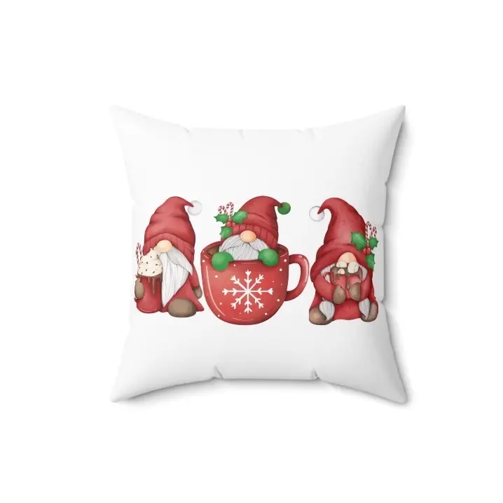 Charming Gnome Trio on a Hot Chocolate Cup Pillow - Unique Gift for Home or Office Decor