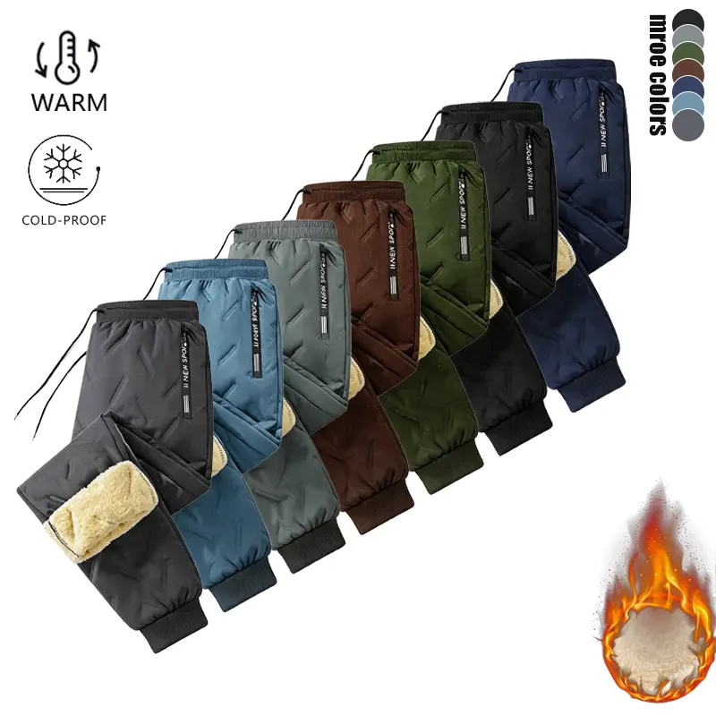 Men’s Thick Fleece Pants - 1-Pack Polyester Blend Pants with Polyester Fiber, Windproof Waterproof, Tapered-Cuffed Design for Cold Outdoor Weather, Casual Sports