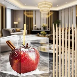 4 x 4 Inch Clear Plastic Candy Containers with Sticks - 20 Pack Reusable Party Favor Gift Boxes for Chocolate Covered Apples - Durable Caramel Apple Packaging - Small Square Dessert Boxes Set - BPA-Free Food Safe Storage straw lid
