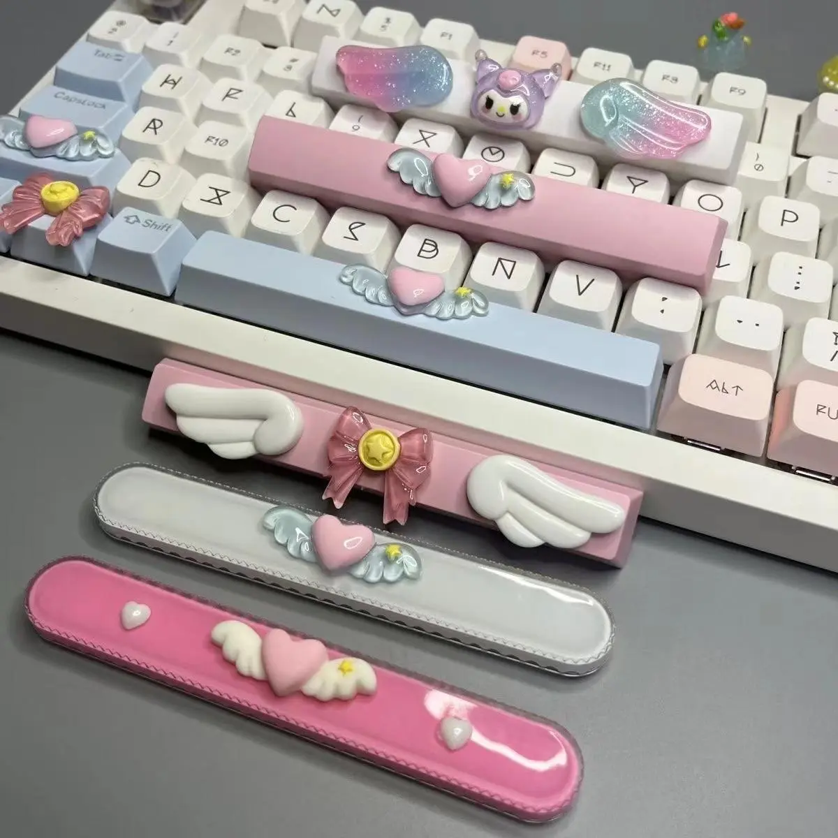 DIY Cute Magic Love Wings Keycap 6.25u Spacebar Game Mechanical Keyboard Cross Axis Pink Bow Keycap