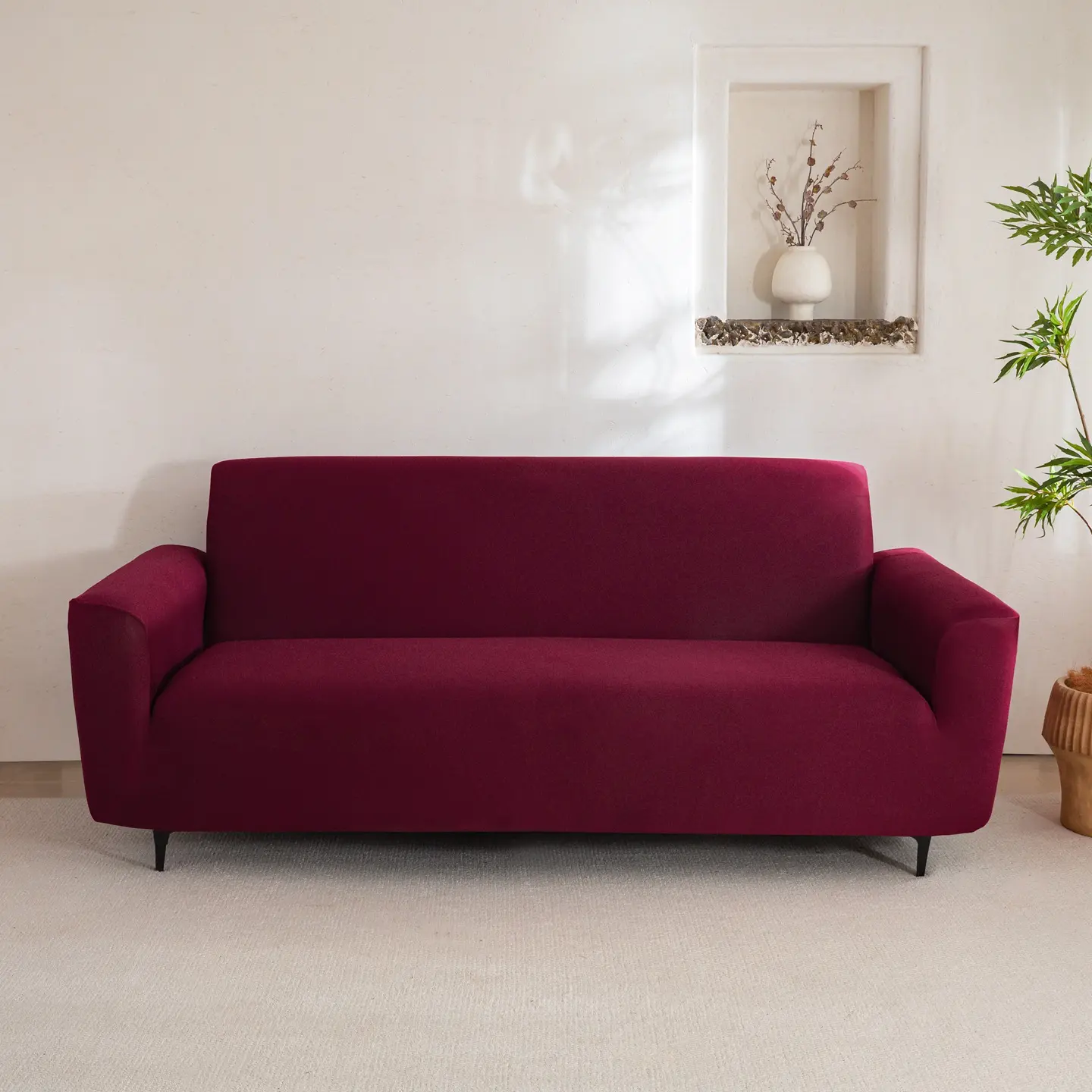 Premium Milk Silk Sofa Cover - High-Stretch Elastic Living Room Couch Protector, Ultra-Soft Breathable Sofa Protection Slipcover Sets for Modern Home
