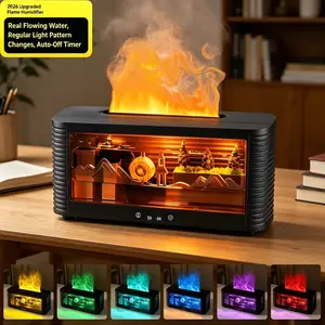 Real Flowing Water Flame Humidifier Water Drop Aroma Diffuser Waterless Auto Off Timer Mist Essential Oil Diffuser For Home Bedroom Office Relaxation Sleep Aromatherapy Fragrance Gift