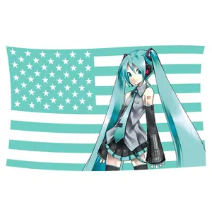 Anime Hatsune Miku Flag Funny Banner Tapestry Flag Suitable for Wall Decoration College Dormitory Indoor Outdoor Party Decoration Durable Room Decoration 3*5FT