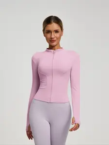 Women's Lightweight Zipper Sports Jacket, Long Sleeve Sporty Yoga Gym Top, Slim-Fit Plain Kint Fabric for All Seasons, Athletic Jackets