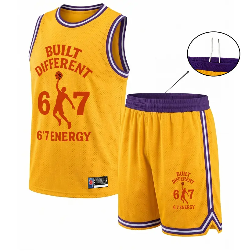 Basketball Jersey Set for Men, Athleisure Color Block Mesh Outfit with Loose Fit and Contrasting Trim for Gym & Casual Wear, Dry Cleanable, Dry Clean, Quick-Dry, 2-Piece