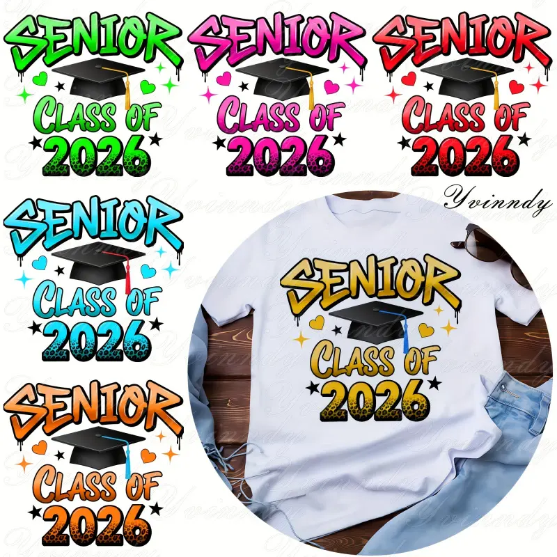 6 Pcs Graduation 2026 Iron on Transfers Design Image Heat Transfer Vinyl Patches for Tshirts HD Print Washer Safe No Need Clothing