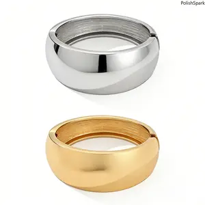 Wide Dome Open Cuff Bangle, Chunky Gold Silver Statement Minimalist Bracelet summervibes