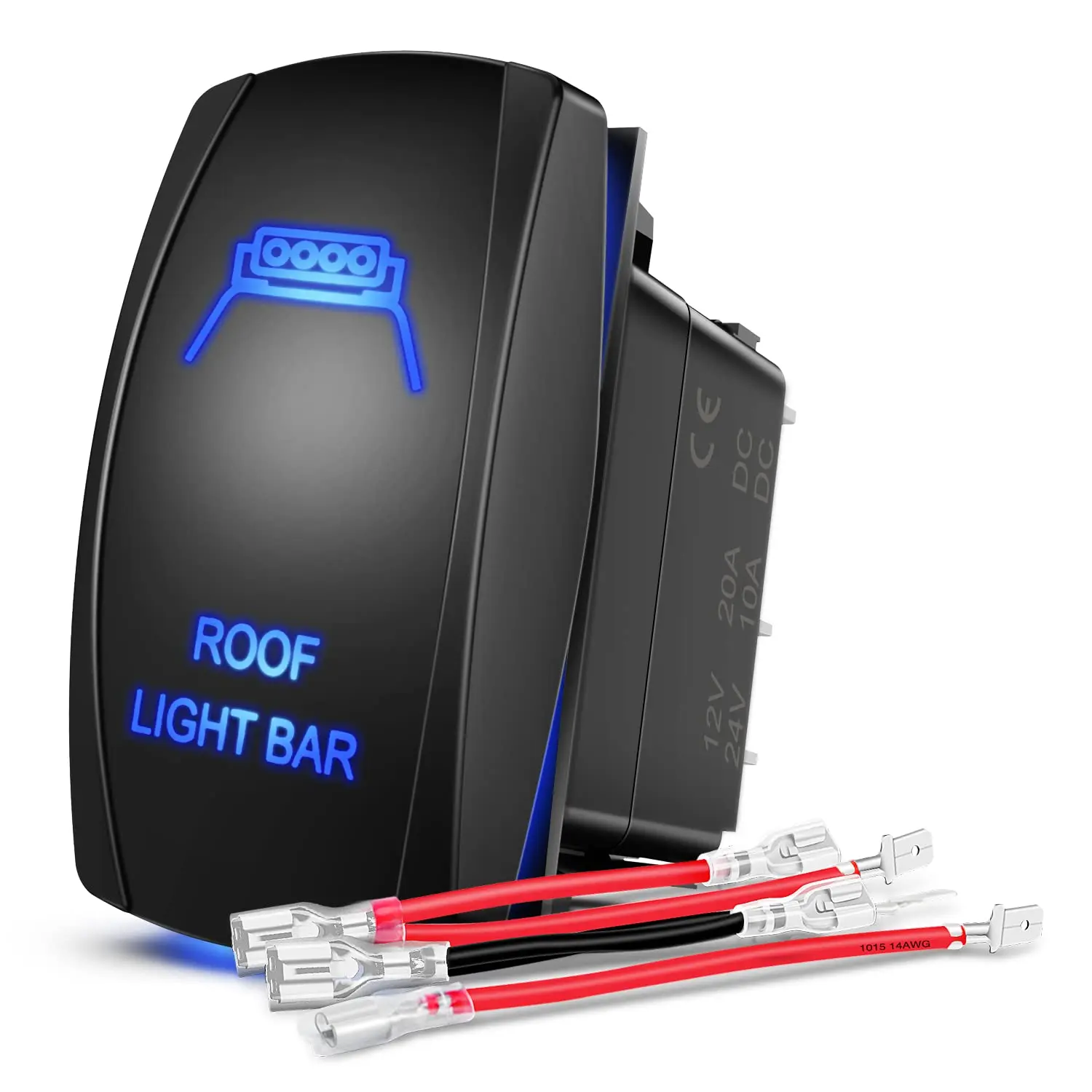 Nilight Roof Light Bar Rocker Switch Led Light Bar Switch 5Pin Laser On Off SPST switches 20A/12V 10A/24V Switch Blue with Jumper Wires Set for Cars Trucks RVs