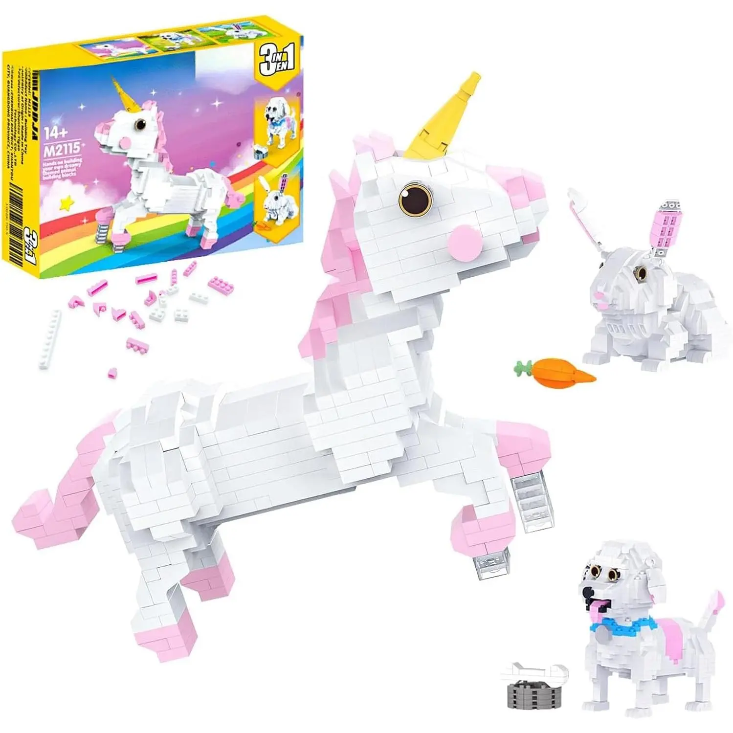 3 in 1 Micro Mini Cute Unicorn Building Toy for Kids,Bunny Animal Building Blocks,Transforms from Unicorn to Dog to Bunny, Unicorn Toys for Girls Boys 6 7 8 9 10+,Birthday Easter Day Gift