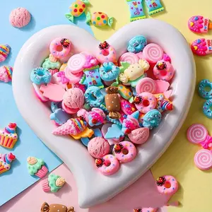 50 Pcs Mixed Cartoon Sweet Treat Resin Nail Art Decorations, Cute Cake Donut DIY Nail Accessories, Fun Nail Jewelry for Parties