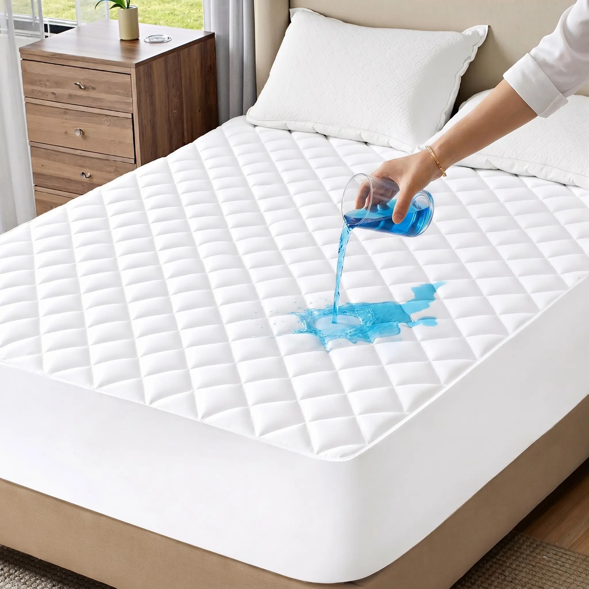 100% Waterproof Mattress Protector Queen Size – Premium Quality Quilted Fitted Mattress Pad, Soft Breathable Cooling Microfiber, Noiseless Bed Cover, Deep Pocket Fits Mattresses Up to 21", Snug Fit, Machine Washable Mattress Cover for Ultimate Protection