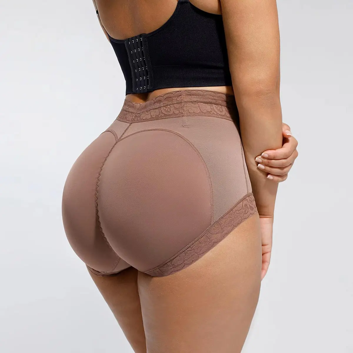 Women's Plus-Size High-Waist Hipster Adaptive Shapewear Panties - Lace Decor, Tummy Control, Butt Lifting, Compression, Flesh-Colored, High-Rise, Lacy, Non-Transparent, for Daily & Special Occasions, Flesh-Colored Adaptive Panties, High-Rise Adaptive Pant