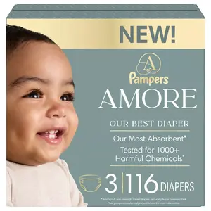 Amore by Pampers Diapers Enormous Pack - Size 3 - 116ct: Diaper Weight Range 13-24 lbs, Disposable, With Cellulose