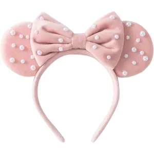 Sequins Mouse Ears Headband With Glitter Bow Princess Party Decorations For Girls Women