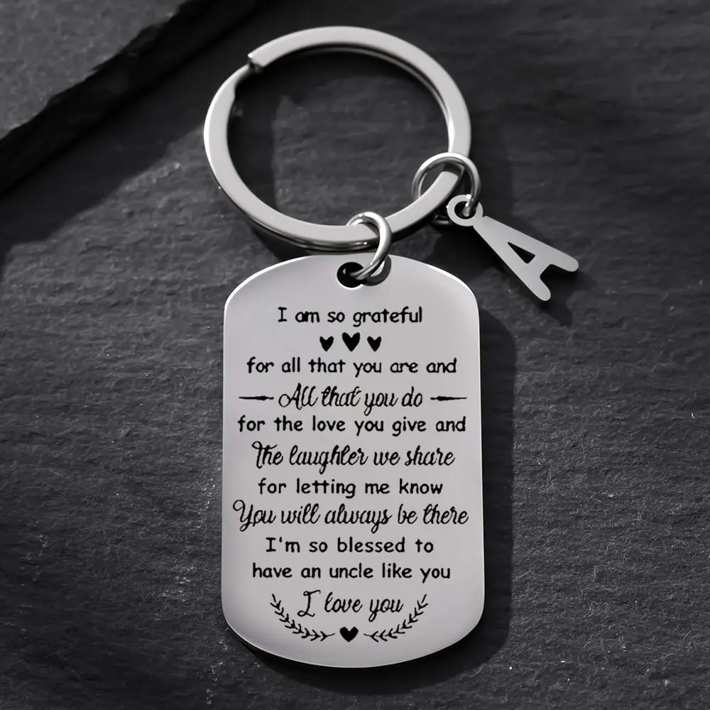 Engraved Stainless Steel Keychain for Uncle, Stylish "Thank You" Pendant, Sentimental Birthday or Christmas Gift from Nephew or Niece, S