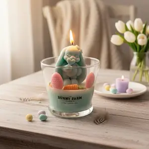 Bunny Farm Easter Candle Smells Like Easter Flowers with Adorable Bunny Design for Festive Home Decor Ornaments Decoration