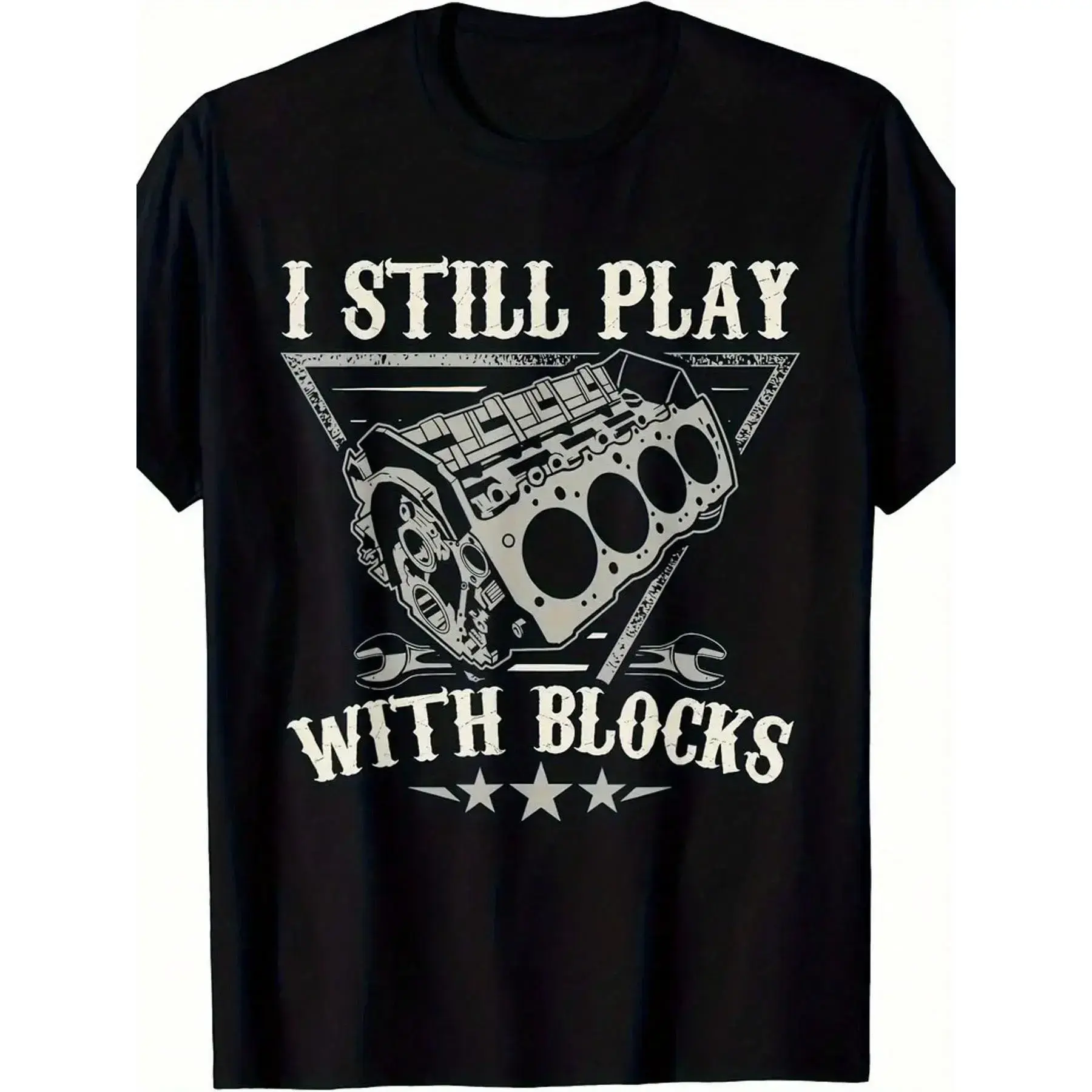 100% Cotton, I Still Play With Building Blocks, Auto Mechanic Motor Engine Pattern Printed T-Shirt, Seasonal Casual Men's T-Shirt, Round Neck Cotton Short-Sleeved T-Shirt, Sports Outdoor T-Shirt, Christmas Thanksgiving Gift, Affilante.wwzz