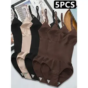 5pcsWomen'sSeamlessShapewearBodysuitwithAbdominalCompression&HipLifting-TummyControl,NoPadding,StretchyNylon-SpandexBlend,Black/Brown/White/Beige/NavyBlue,forTravel&CasualAttire,ComfortUndergarment|ClosefittingSha