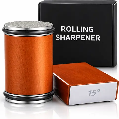Portable Beech Wooden Kitchen Knife Sharpener Kit - Single Unit with Diamond+Ceramic Cut, Magnetic Hold, 15° & 20° Angles Dual-Angle Sharpening, Gift-Box Ready for Home Use Knives,techvibes