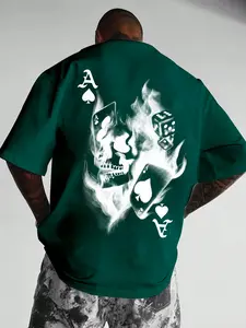 Trendy West Coast Streetwear T-Shirt - Relaxed Fit Ace of Spades Gambling Graphic Tee - Heavyweight White Crew Neck Shirt with Skull & Dice Detail - Aesthetic Hypebeast Clothing for Summer OOTD