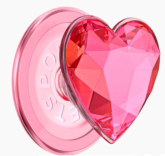 Neon Pink Crystal Heart MagSafe Phone Grip - Magsafe Fit Magnetic Holder, Mount & Popsocket Accessory for Smartphones, Mobile Devices