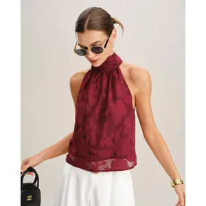 Wine Red Floral Tank Top
