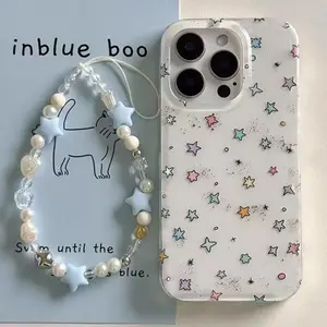 Star Pattern Phone Case with Chain, Decorative Protective Phone Protector Cover, Phone Accessories Compatible with iPhone 11 12 13 14 15 16 Pro Max, Casing