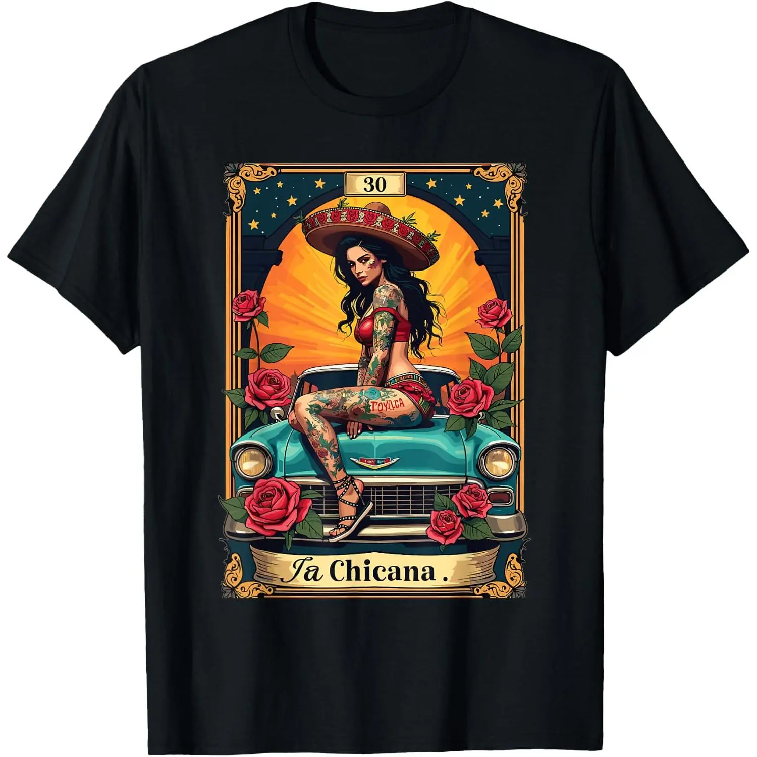 Women's 100% Cotton Short-Sleeve Round Neck Vintage Casual Distressed Graphic T-Shirt - La Chicana Latina-Inspired Top
