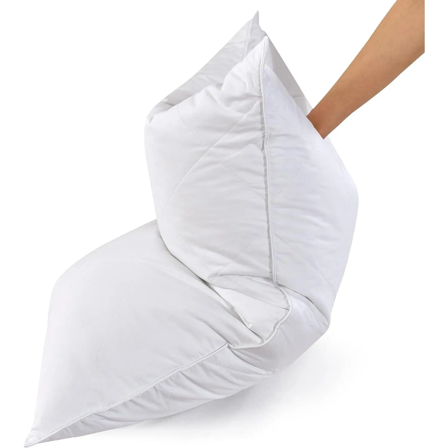 White Goose Feather Bed Pillows Queen/Standard Size Set of 2- Soft 600 Thread Count 100% Cotton, Medium Firm,polyester,fiber,filling,White Solid,ergonomic pillow,deep sleep neck support