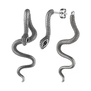 HZMAN Retro Snake Earrings for Women Stainless Steel Gothic Punk Snake Stud Earring Biker Party Jewelry Gift dangling  earring