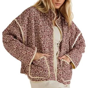 Women's Cropped Puffer Jacket Floral Print Quilted Puffer Jackets Open Front Lightweight Short Jacket Trendy