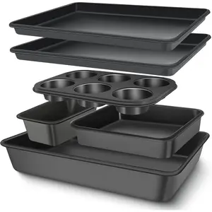 Baking Pans Set, Nonstick Bakeware Sets, Oven Pans for Cooking, 6 Pieces Baking Sheets Set Including Cookie Sheet, Deep Roaster Pan, Square Pan, Loaf Pan, Muffin Pan, Carbon Steel Baking Set