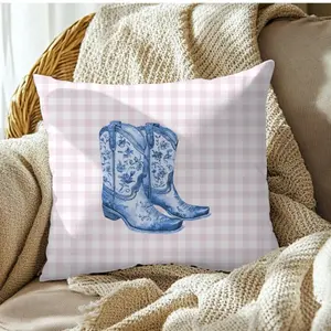 Cowgirl Boots Throw Pillow for Toddler Western Pink Gingham Print Baby Girl Bow Pillowcase Country Chic Decor Baby Shower Gift Printed on Both Sides for Style & Versatility