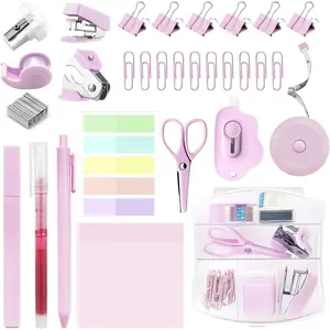 Mini School Supplies Kit,  Mini Stapler with Staples and Tape Dispenser Set, Mini Stationary Set Includes Sticky Notes Index Tabs Highlighters Gel Pens for Office &  to School Supplies