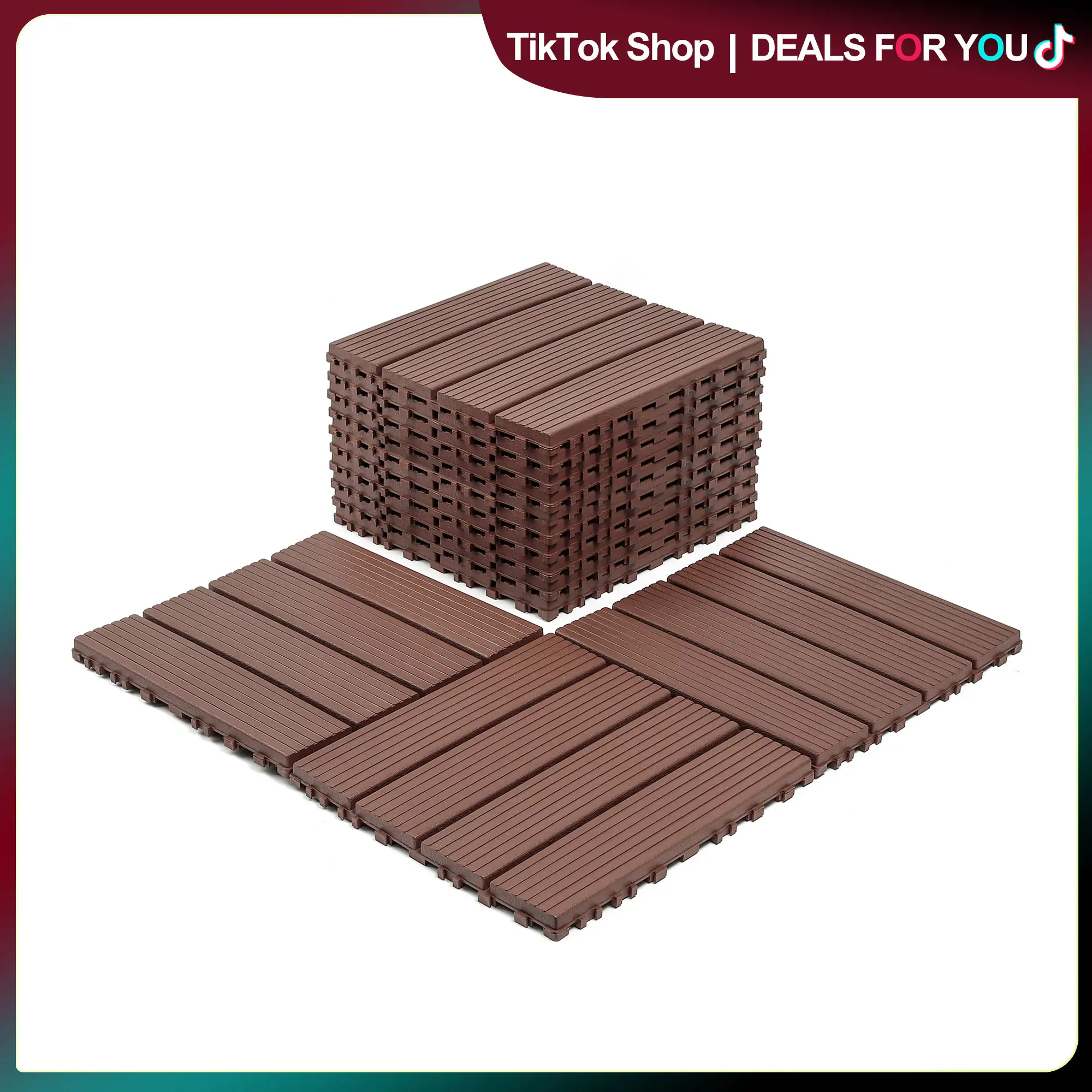 12" x 12" Rectangular Plastic Interlocking Patio Deck Tiles (44PCS Boxed Set) - Durable Waterproof All-Weather Flooring for DIY Users, Efficient Drainage Design, Easy Snap Connection, Customizable for Balcony, Living Room