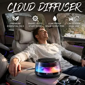 Waterless Fragrance Diffuser for Car & Home, USB-C Rechargeable with 1 Solid Scent Pod, Auto Start-Stop, Static-Cling Sticker, Adjustable Scent Levels & Light, for Bedroom & Office