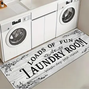 1pc Country Laundry Room Mat, Suitable for Entryway, Kitchen, Bathroom - Machine Washable, Woven Knit Home Decor Accessory,perfect for Laundry Room or Bathroom, living room